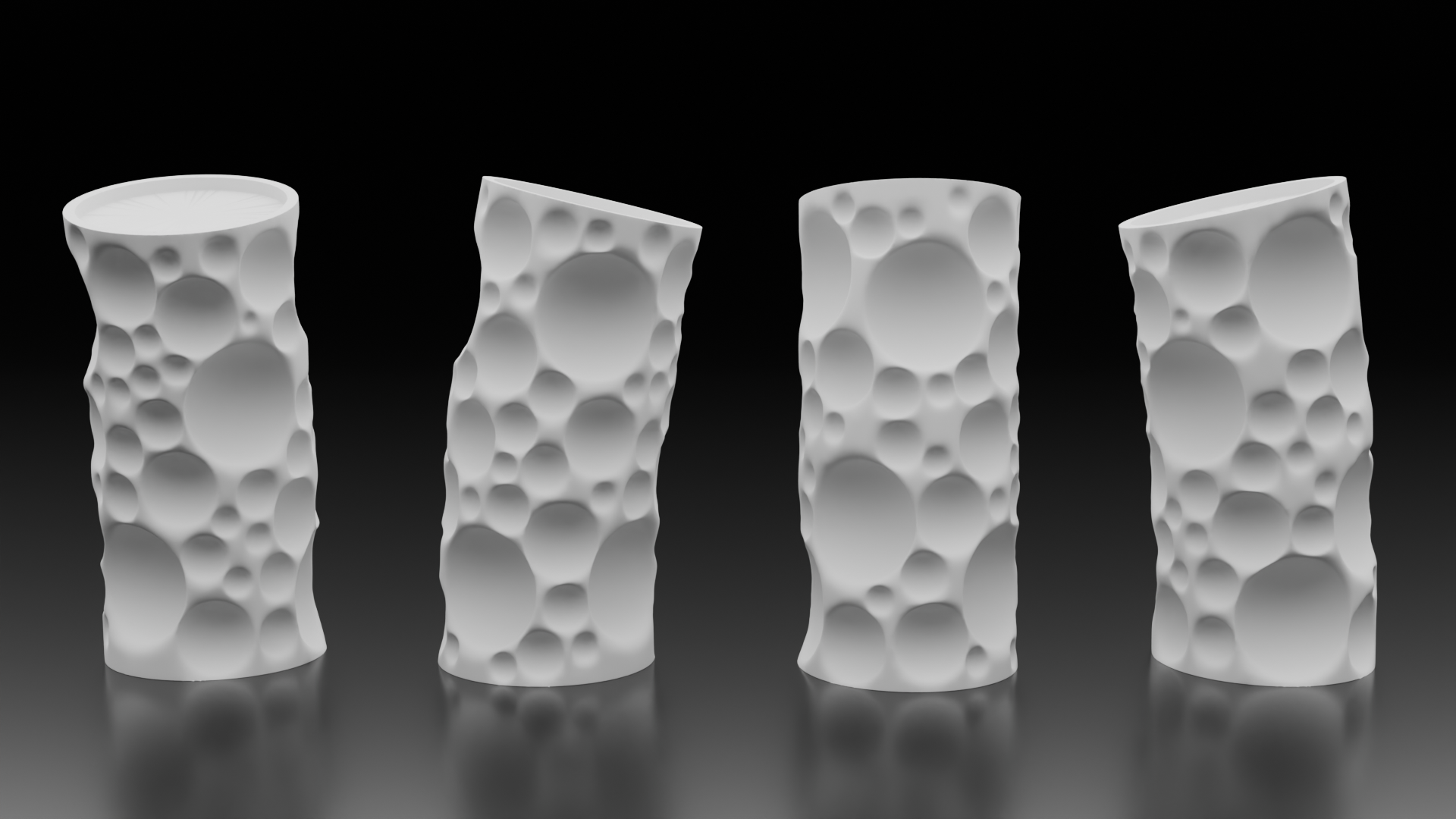 Four 3D rendered award design variants presented to client for approval